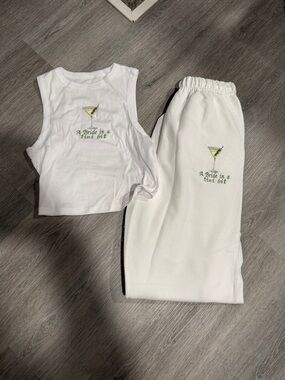 White 'A Bride in a Tini Bit' Embroidered Tank & Sweatpants Set